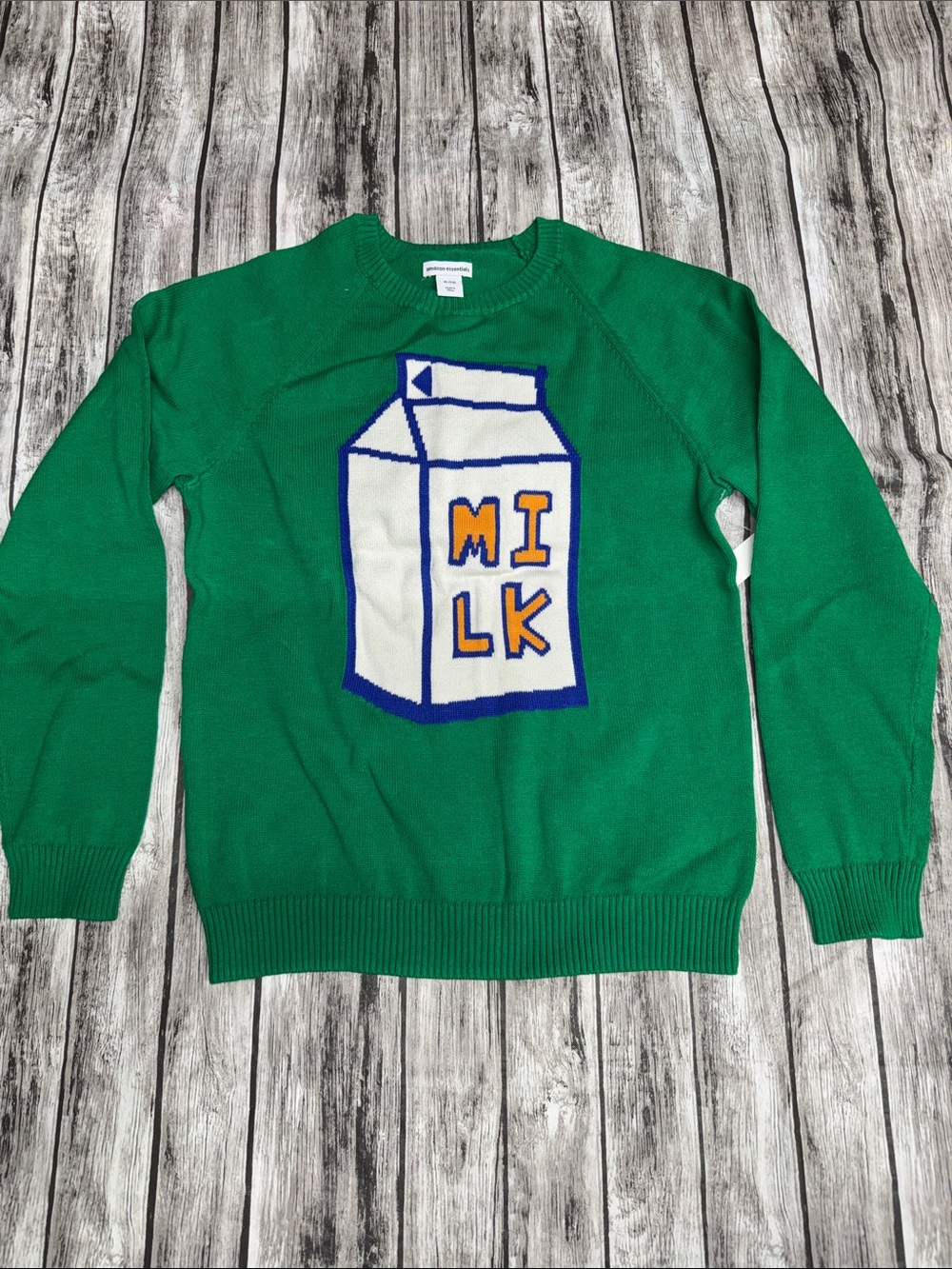 Boys Green Novelty Milk Cartoon Sweater